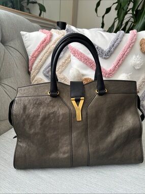 Saint Laurent Black & Olive Y-Detail Leather Tote